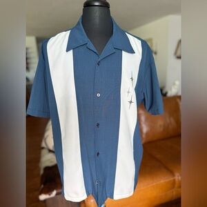 ✨ Steady Clothing Men's Navy and White Casual Button Down Shirt Retro Bowling 🎳